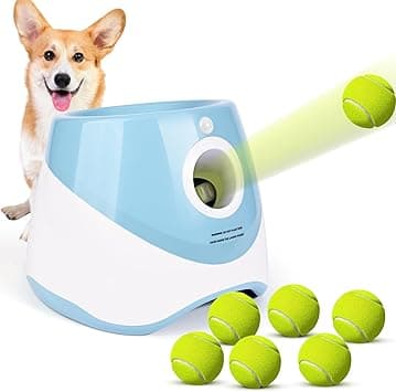 Rawhui Lanzador de Pelotas para Perros Automático Lanza Pelotas Perro Interactiva Máquina Lanzadora de Mascotas para Perros Pequeños y Medianos, Incluye 6 Bolas