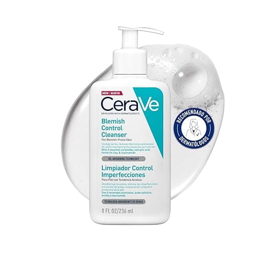 CeraVe Gel Limpiador Control Imperfecciones, Para Piel con Tendencia Acneica y Grasa, Reduce el Acné, los Puntos Negros y Mejora los Poros, Tratamiento en Gel con Ácido Salicílico, 236ml