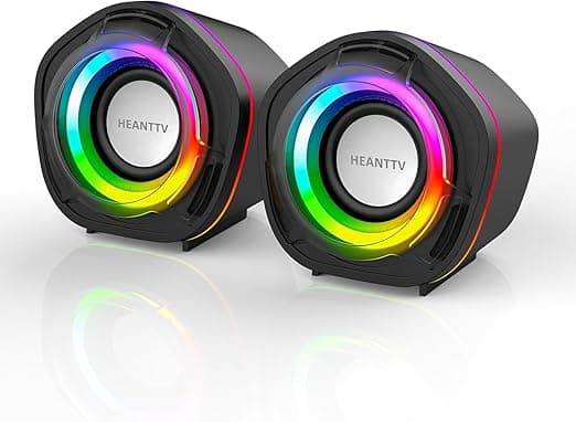 HEANTTV Altavoz de Ordenador, Mini Altavoz con estéreo 6W USB Powered 3.5mm AUX-in Altavoz portátil para PC, portátil, Notebook, Escritorio (Negro) (Multicolor)