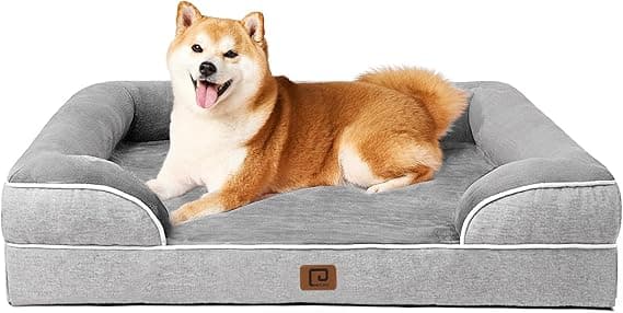 EHEYCIGA Cama Perro Grande 91x68x16cm, Colchon Perro Grandes Impermeable Lavable con Espuma Viscoelástica, Sofá Perro Desmontable, Gris