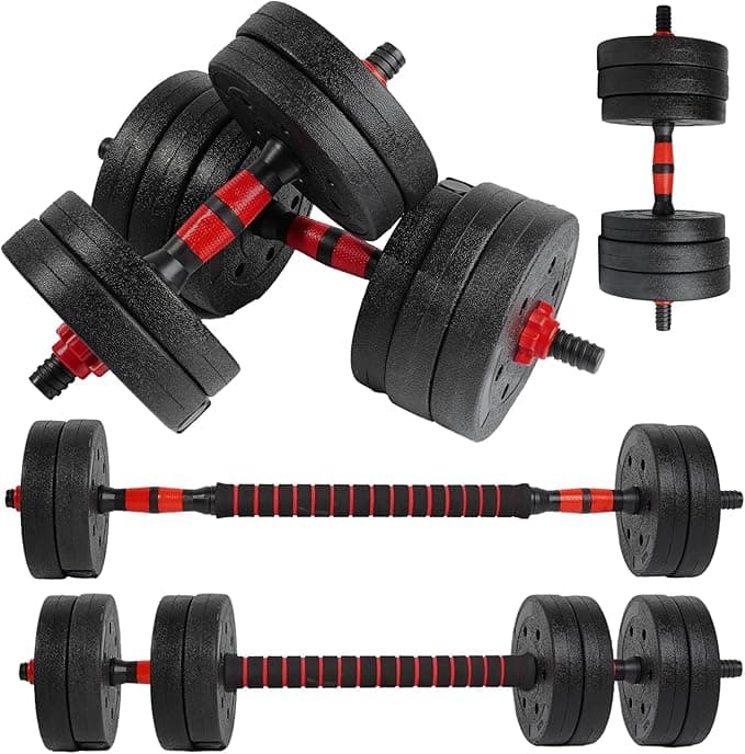 unycos - Juego de Mancuernas Ajustables con Barra Recta de Conexión, Discos【10-40 kg】de Cemento Recubiertos, Pesas Ergonómicas y Seguras para Gimnasio en Casa y Fitness (Red/Orange Transformer)