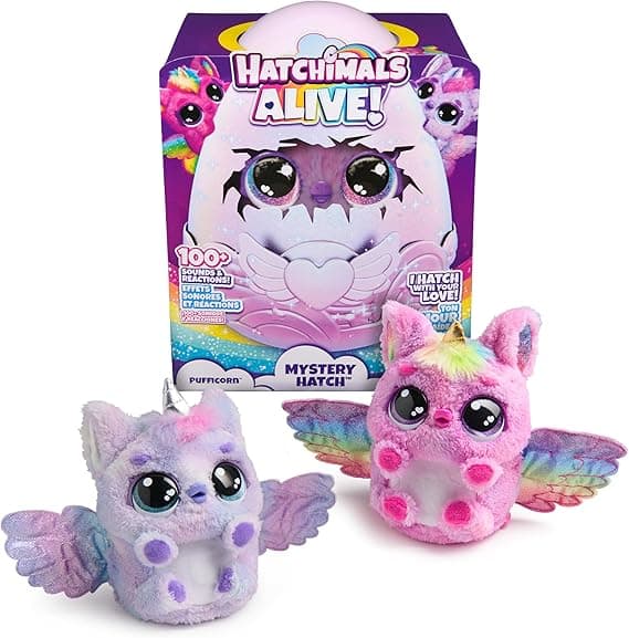 HATCHIMALS Alive Mystery Hatch PUFFICORN Peluche Interactivo Sorpresa y Huevo con Niebla, Luces y más de 100 Reacciones y Sonidos La Magia está en Tus Manos Juegos Infantiles Juguetes Niños 5 Años