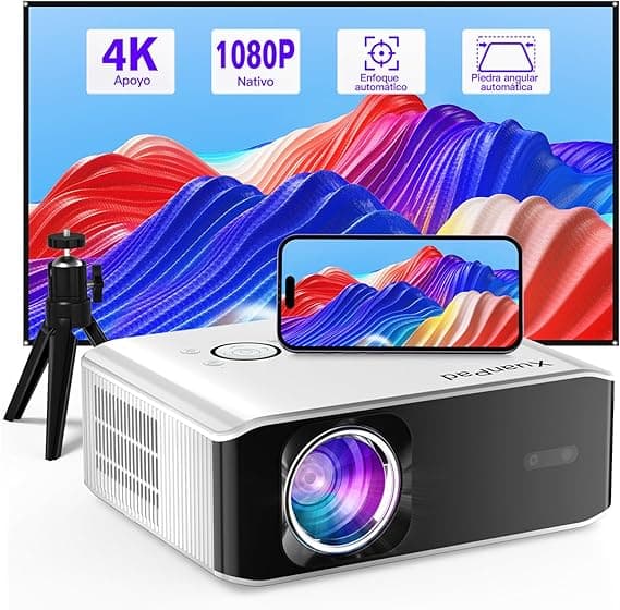 [Enfoque automático y Keystone] Proyector 4k Soporte, XuanPad Proyector Bluetooth WiFi6, 28000L Nativo 1080P Proyector Inteligente, Proyector para Cine en Casa con trípode para iOS/Android/TV Stick