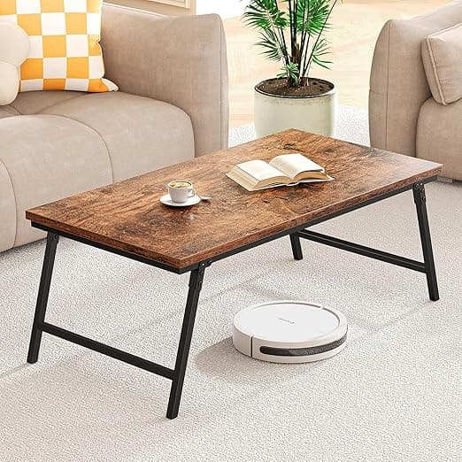 Mesa de Centro Plegable, Mesa Plegable, Las Patas de la Mesa con Diseño de Hebilla Son Fuertes y Estables, se Pueden Usar como Mesa de Comedor de Sala de Estar, Color Madera, 114 x 61.5 x 9 CM